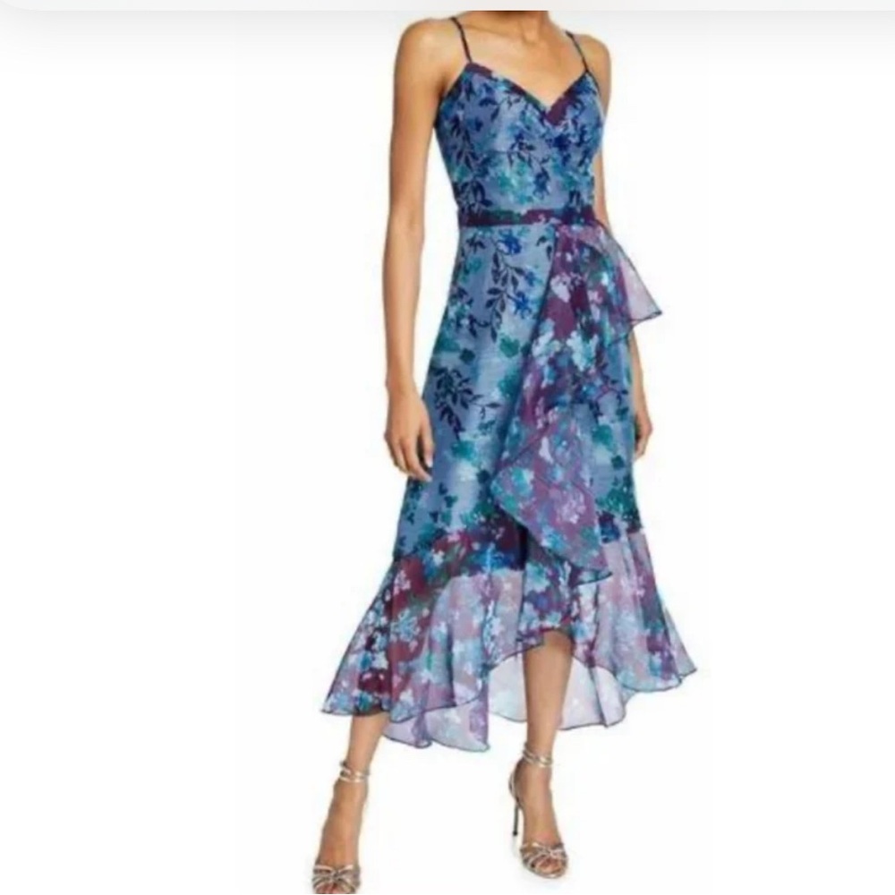 Elegant High Low Floral Dress in Blue and Purple
